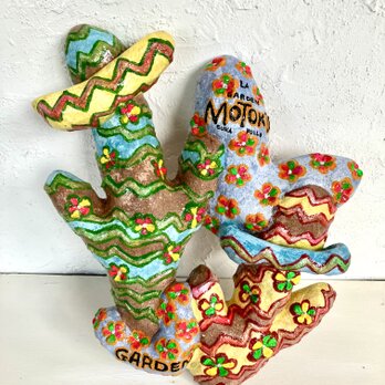 サボテン風壁掛けオブジェ手作りの画像