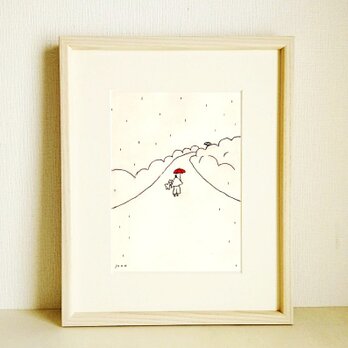 やさしい気持ちになる絵画｜原画「雨の日キミと2」※木製額縁入り（八つ切りサイズ）　の画像
