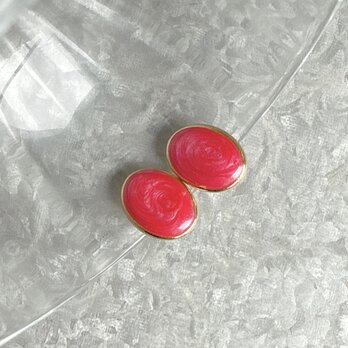 P680-ヴィンテージピアス U.S.A. 1970〜80s Gold Tone Pink Marble Ovalの画像