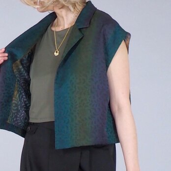 iichi価格★フレンチスリーブ　クロップシャツ　70sヴィンテージ着物リメイク　レディースM-L ノースリーブシャツの画像