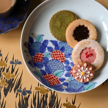 鍋島 色絵 紫陽花文 中皿 江戸後期の画像
