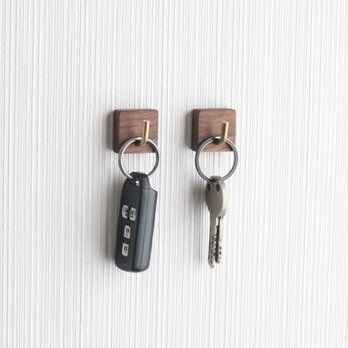 マグネットフック【ウォールナット×真鍮】2個セット おしゃれ かわいい キーフック 木製 マグネット フックの画像