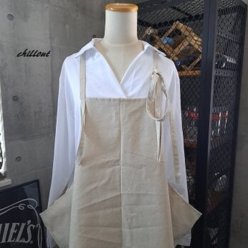 【sale】【背中がかわいい】エプロンドレス：ナチュラルリネン【0564】の画像