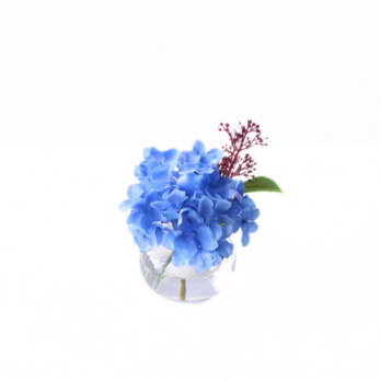 淡いブルー紫陽花一輪挿し15cm｜枯れないアーティフィシャルフラワー（造花）｜本物のような水の画像