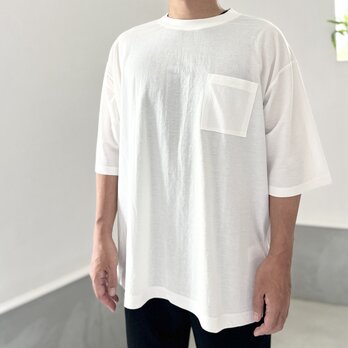 『2025新作』【接触冷感】ユニセックス　サイドスリット ポケット付 ルーズフィット Tシャツ【ホワイト】の画像