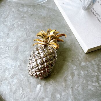 SC134-ヴィンテージブローチ U.S.A. 1980〜90s Pineapple Gold & Silverの画像