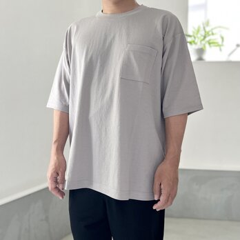 『2025新作』【接触冷感】ユニセックス　サイドスリット ポケット付 ルーズフィット Tシャツ【グレー】の画像