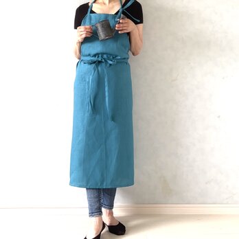 魅惑のターコイズ　リネン100%フルエプロンの画像