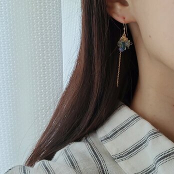 【14kgf】深みのあるブルーグラデーションが神秘的＊モスアクアマリン×ロンドンブルートパーズ ピアス/イヤリング変更可の画像