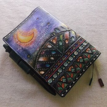 ほぼ日手帳対応　牛革文庫サイズ手帳カバー　刻印＆拭き染め　の画像