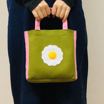 フェルトのミニトートバッグ　黄緑×ピンクの画像