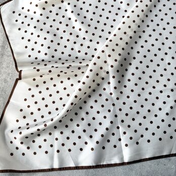 SC13-ヴィンテージスカーフ Italy 1980s Polka Dot White Brown Acetate 27"の画像