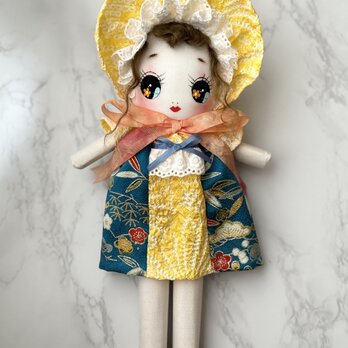 【文化人形】青と黄色の和柄のお洋服（一点物）の画像