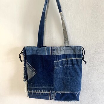 totebag /ヴィンテージデニムのパッチワーク　2wayトートバッグ■tf-378aの画像