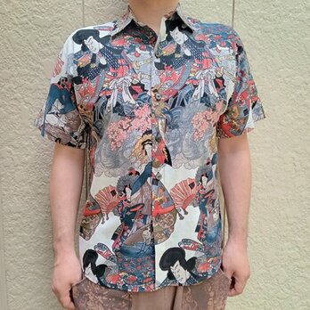 半袖和柄シャツ（武士と舞妓）の画像