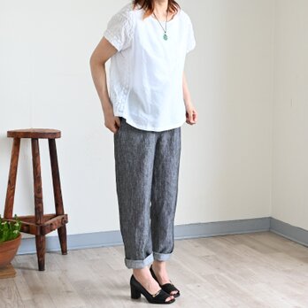 【NEW】ベーシックデザイン リネンパンツ：ミックスチャコールグレーの画像