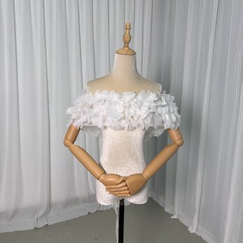 取り外しオフショルダー 花モチーフ ビーズ 編み上げ 可愛い フランス風 前撮りの画像