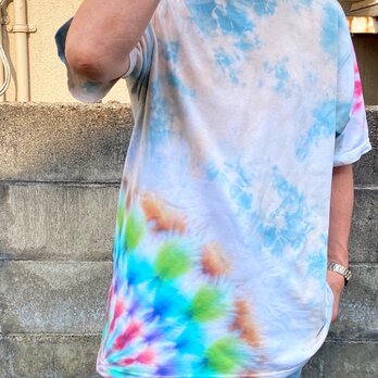 タイダイ Tシャツ XXLサイズ 曼荼羅 ブルー×ベージュ ムラ染め Hippies Dye HD24-22の画像