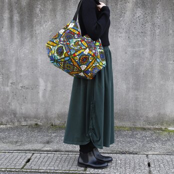 アフリカ布のマルシェバッグ（ アラベスク ）肩掛け エコバッグ 買い物 ヨガ ピラティス