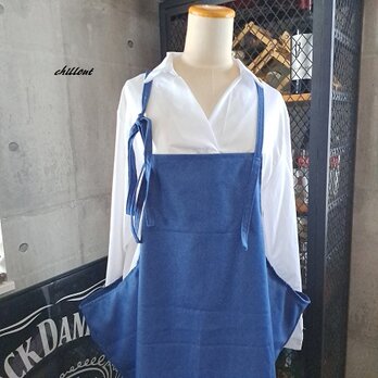 【背中がかわいい】エプロンドレス：デニム：ブルー【0914】の画像