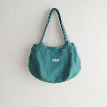 linen  マラカイト グリーン カラー のショルダーバッグ ファスナーの画像