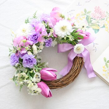 パープル系のお花の組み合わせ ハーフリース ギフトにもの画像