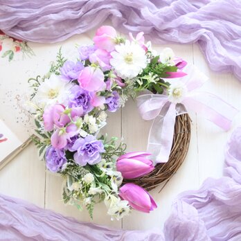 パープル系のお花の組み合わせ ハーフリース ギフトにも