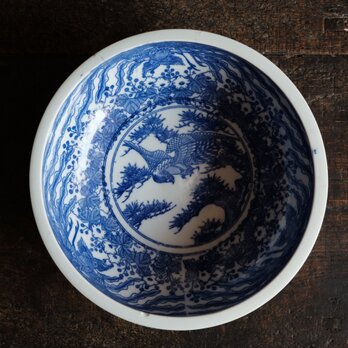 松と鷹と鳳凰◆瀬戸焼　印判大鉢　碗　骨董/antiques　丁寧な暮らしに。古道具　明治〜大正期の画像