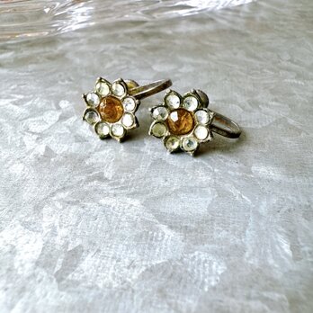 Y1145-ヴィンテージイヤリング U.S.A. 1960s Rhinestone Flower Screw Backの画像