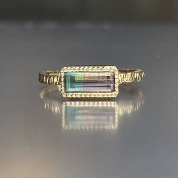 バイカラートルマリン　0.72ct　バゲットカット　ミル打ち留め　シルバーSV925リングの画像