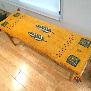 ペルシャ　ギャッベ ミニランナー　細長いラグ　120x40cm  黄金色　パネル　糸杉　RJ15053の画像