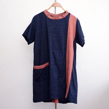 藍染蚊絣 古布リメイク Aライン チュニックワンピース 木綿 一点物の画像