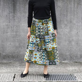 【受注制作】アフリカ布のギャザースカート（ アラベスク ）アフリカンプリント アフリカンファブリック