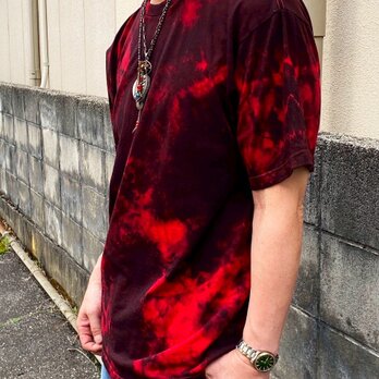タイダイ Tシャツ XLサイズ ブラック×レッド ムラ染め Hippies Dye HD24-25の画像