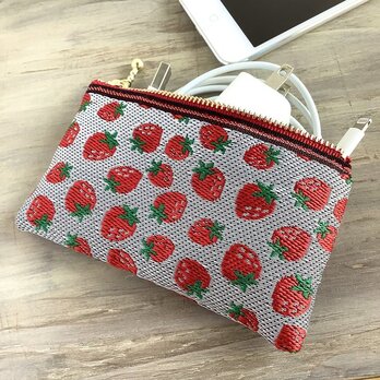 【いちご】畳縁　ぺたんこ　ミニポーチ　小銭入れ　カードケース　ストロベリー　レトロ　可愛いの画像