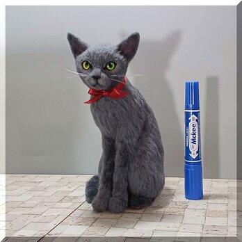 羊毛フェルト　猫　ロシアンブルー　ねこ　ネコ　猫フィギュアの画像