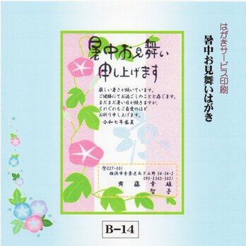 ★「暑中お見舞いはがき」サービス印刷／私製はがき20枚コーナー(B-14）／差出人刷り込み・送料無料の画像