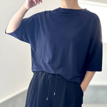 【接触冷感】サイドスリット オーバーサイズ半袖プルオーバー 5色展開【ネイビー】『2025リデザイン』