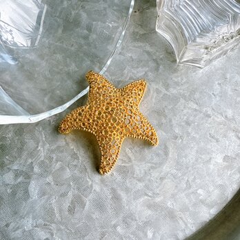 SC136-ヴィンテージブローチ U.S.A. 1970〜80s Gold Tone Openwork Starfish