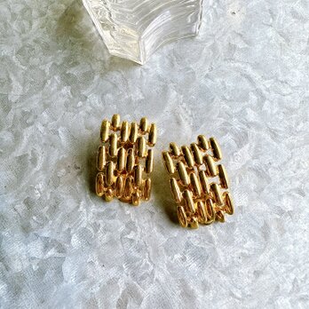 Y1147-ヴィンテージイヤリング・U.S.A. 1980s Gold Tone Rectangle Double Chainの画像