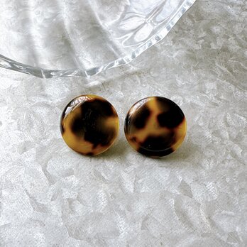P682-ヴィンテージピアス U.S.A. 1980s Tortoiseshell Acrylic Roundの画像
