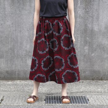 【受注制作】アフリカ布のギャザースカート（ フラワー ）アフリカンプリント アフリカンファブリック