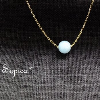 s142-223【3月の誕生石　アクアマリン】チェーンの色と長さ選べる　天然石のひとつぶネックレスの画像
