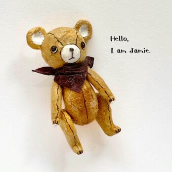 身長5cmのミニチュアテディベア(和紙で作った小さなくまのお人形)／キャメル色