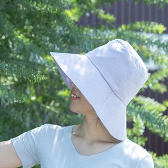 リネン混ガーゼ　ラベンダー染日よけ帽子（Linen＆Organic Cotton）の画像