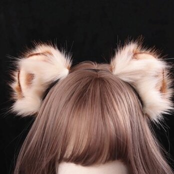 【受注生産】ミンクの耳カチューシャ 手作 リアルな毛皮のような ヘアアクセサリー シミュレーション 動物の耳 ロリータの画像