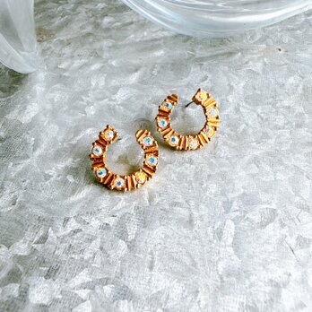 PA361-【 AVON 】エイボン・ヴィンテージピアス 1992 Gold Tone Crystal Rhinestoneの画像