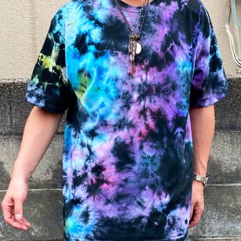 タイダイ Tシャツ XXLサイズ ブラック×カラフル Hippies Dye HD24-28の画像