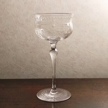 アンティーク　上品な花ガーランド やや大きめなワイングラス　高16.7㎝　【YG97】の画像