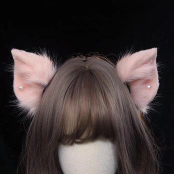 【受注生産】ミニブタ耳カチューシャ 手作り リアルな毛皮のような ヘアアクセサリー シミュレーション動物の耳の画像